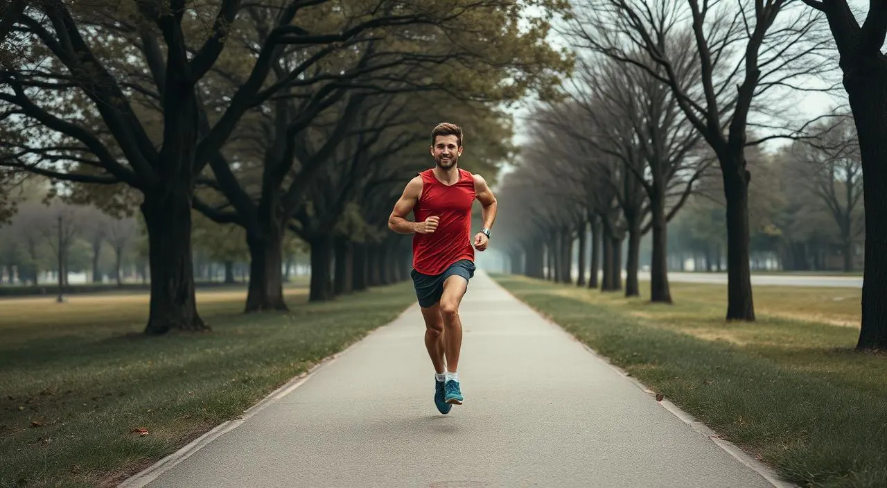 Runner on a tree-lined park path